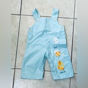 Vintage Light Blue Kids Overalls with Duckling Design